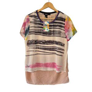 NWT Desigual Colourful Layered Blouse Size Large